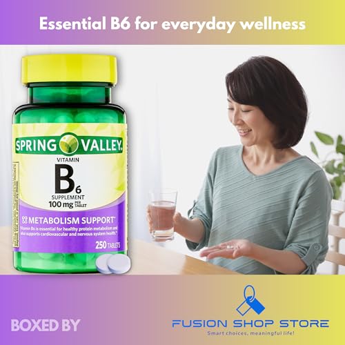 Lado botella suplemento vitamina B6 Spring Valley 250 tabletas