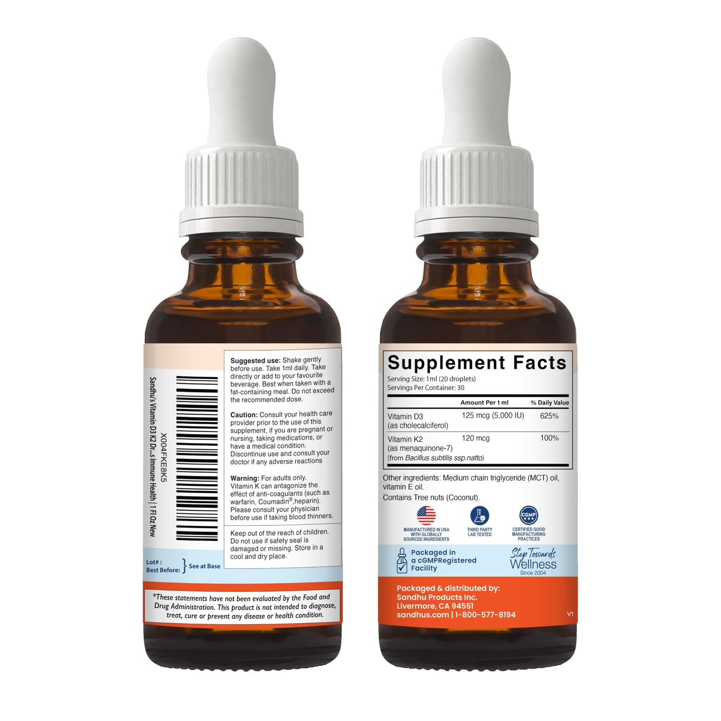 Lado del envase gotas vitamina D3 K2 Sandhu