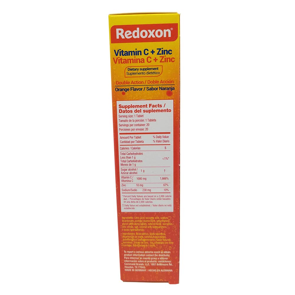 Lado del envase Redoxon vitamina C efervescente zinc