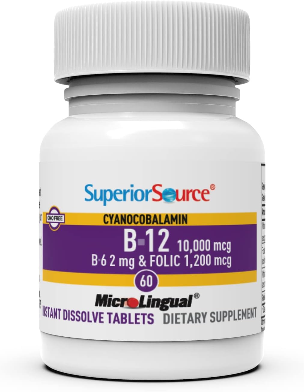 Lado del envase vitaminas B Superior Source no shot