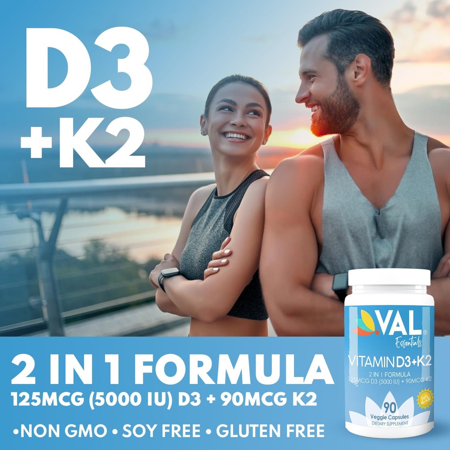 Lado posterior suplemento val essentials vitamina k2 d3