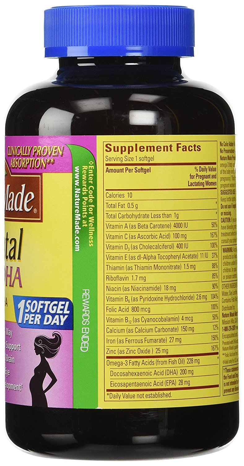 Lateral caja Nature Made Prenatal DHA 150 cápsulas 2 pack