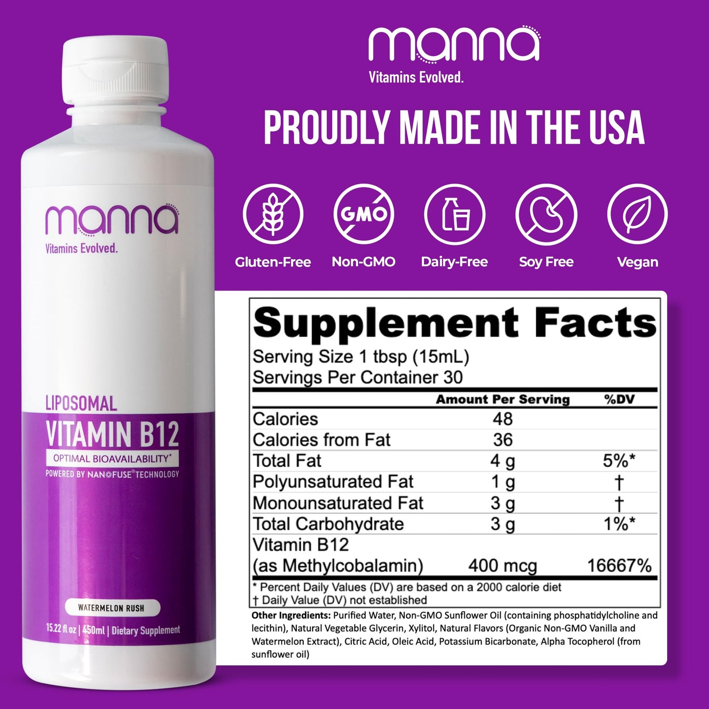 Parte lateral Vitamina B12 Liposomal Manna Vitamins Evolved