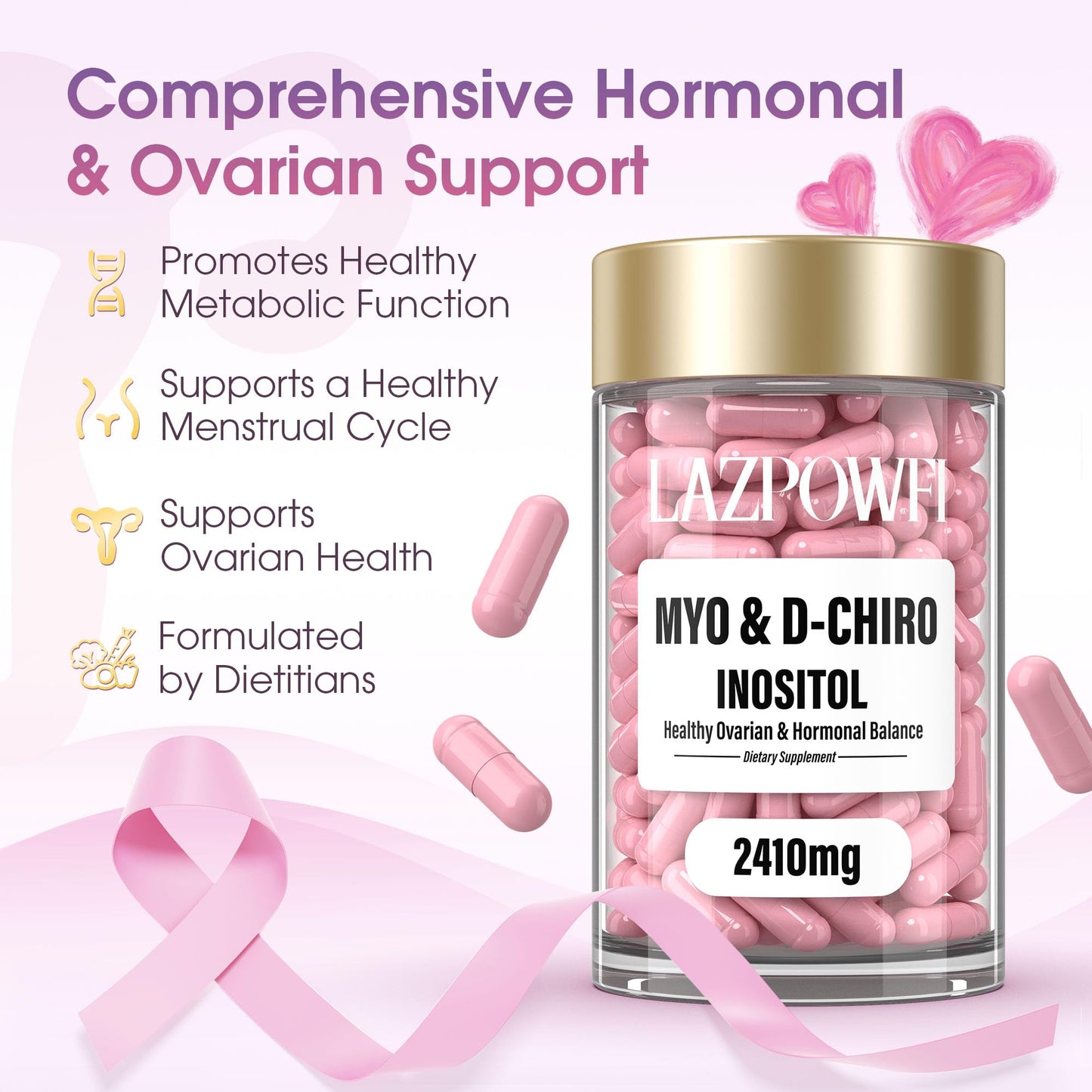 Capsulas Lazpowfi Inositol para soporte ovárico y hormonas mujer