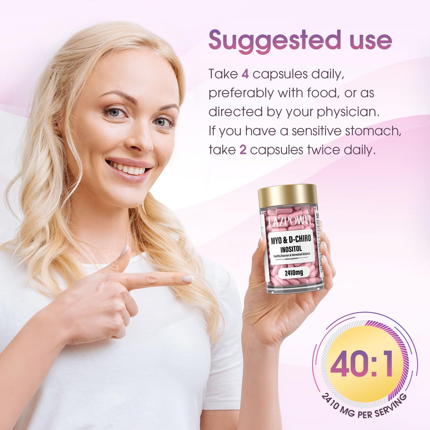 Tableta de suplemento Lazpowfi inositol y hierbas para mujeres