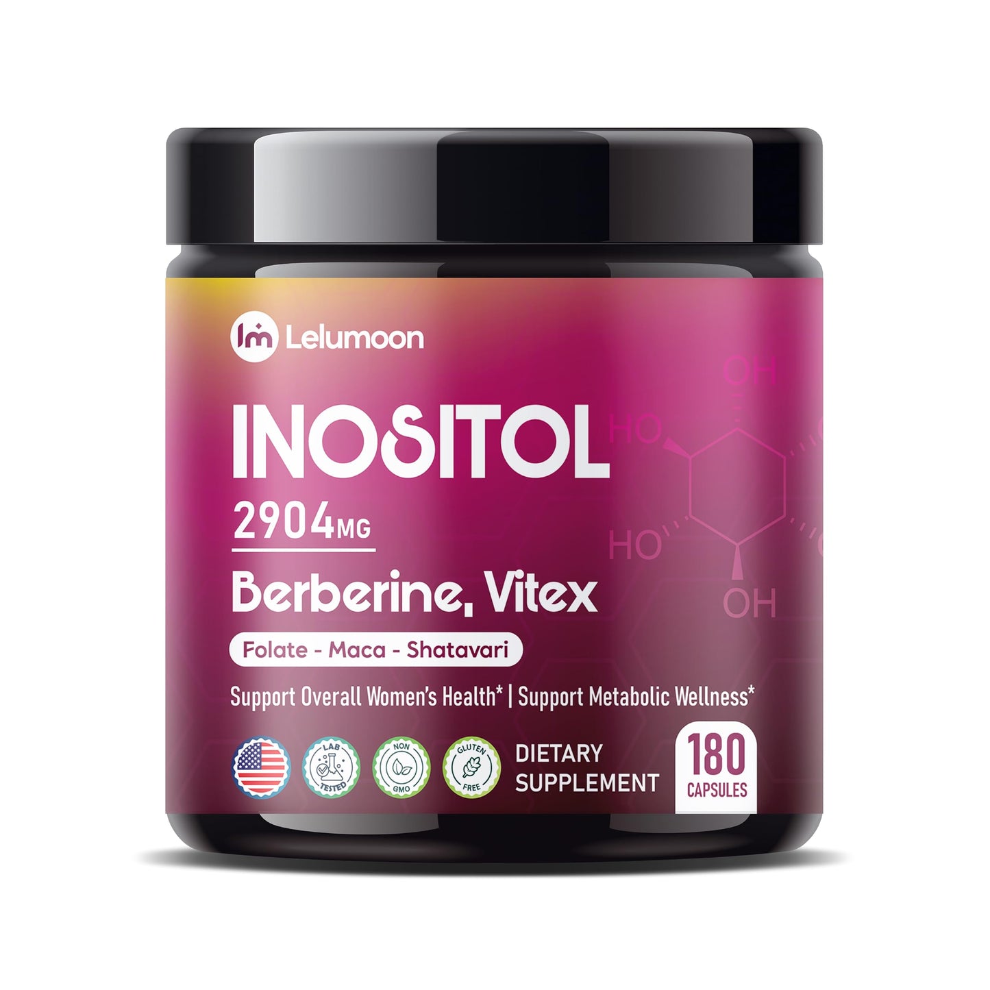 Frasco de cápsulas LELUMOON Inositol Premium para salud femenina