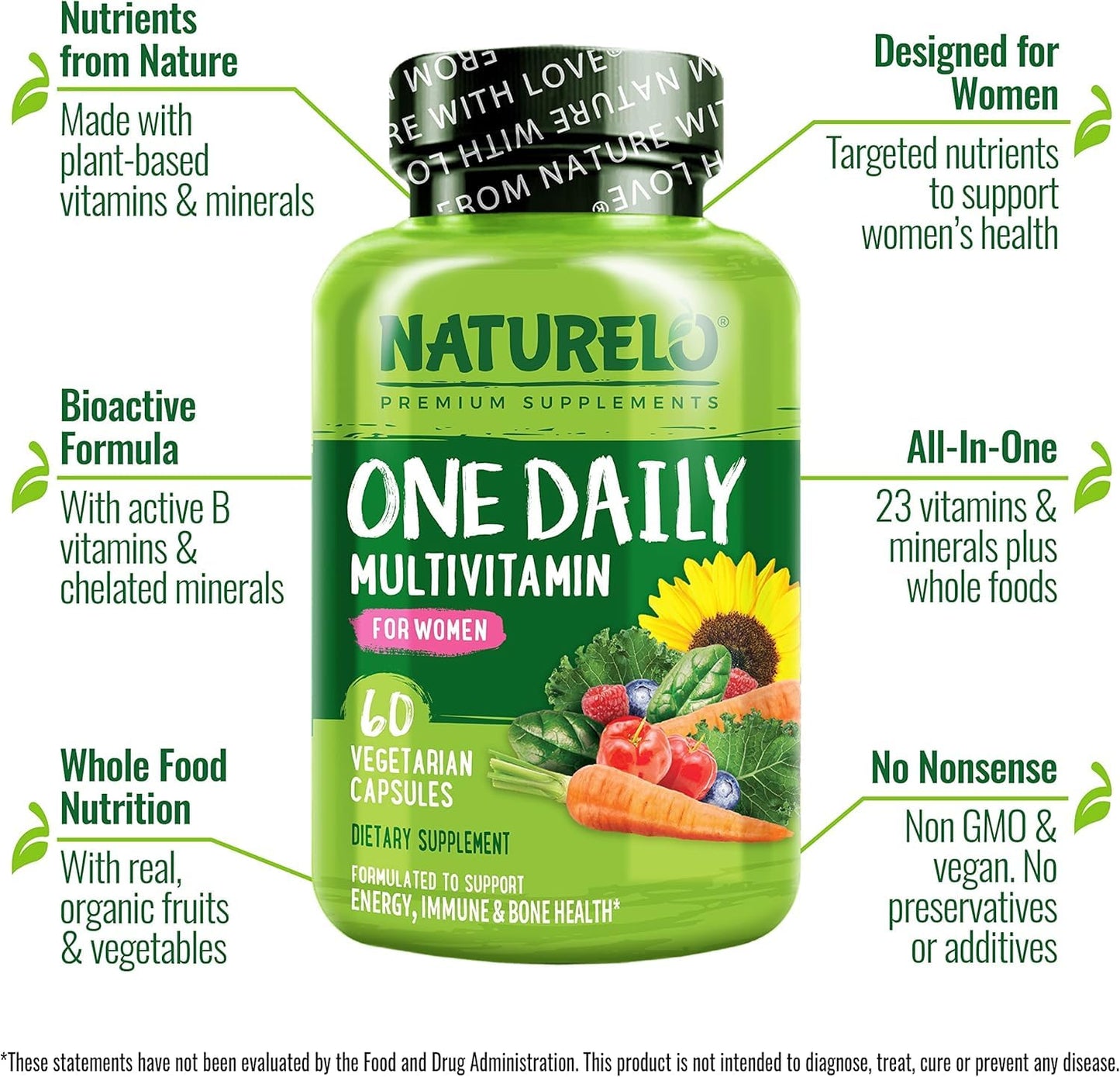 Libre de soya y sin gluten multivitamínico NATURELO para mujeres