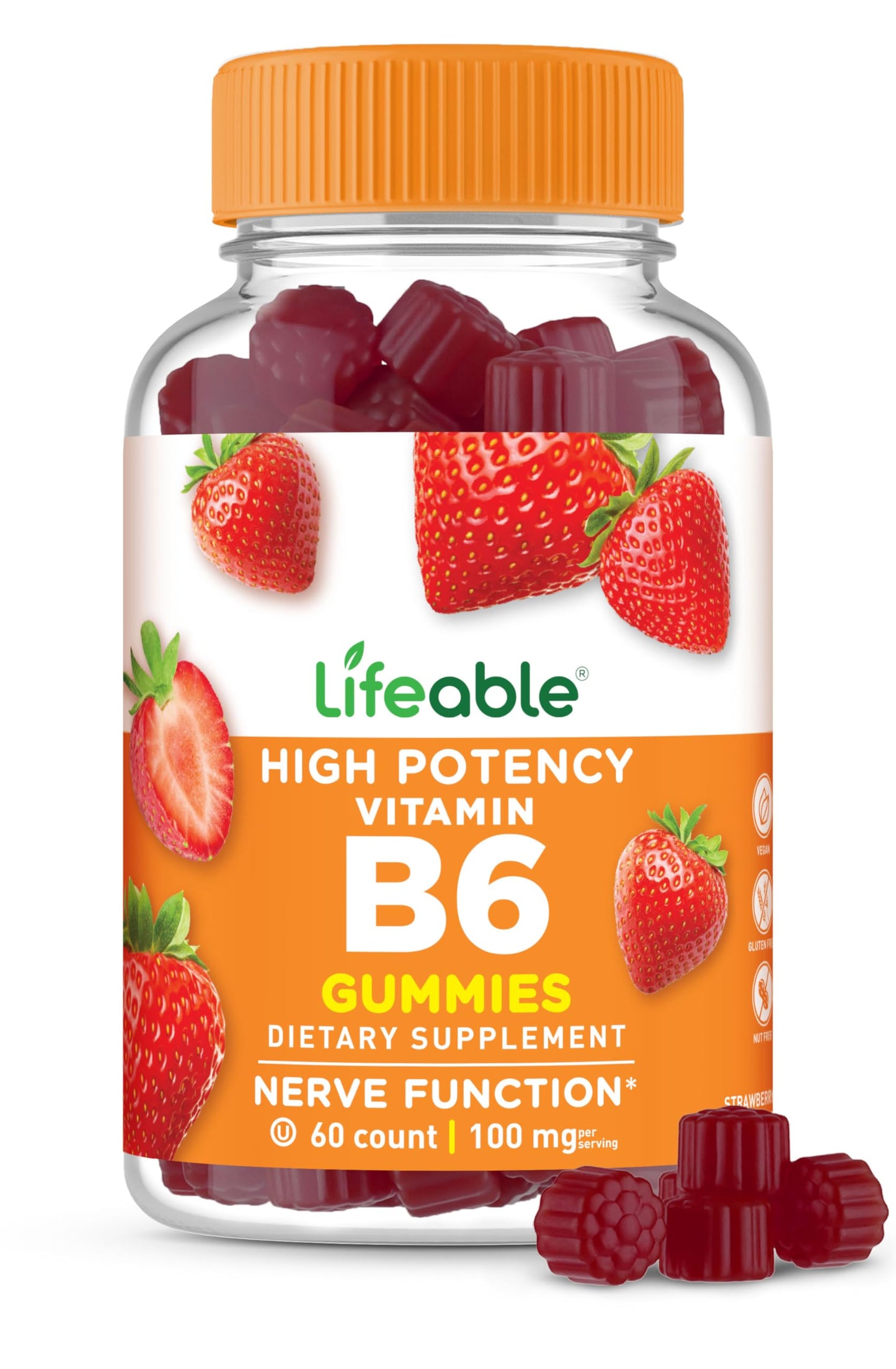 Lifeable gomitas vitamina b6 100mg sabor fresa 60 unidades