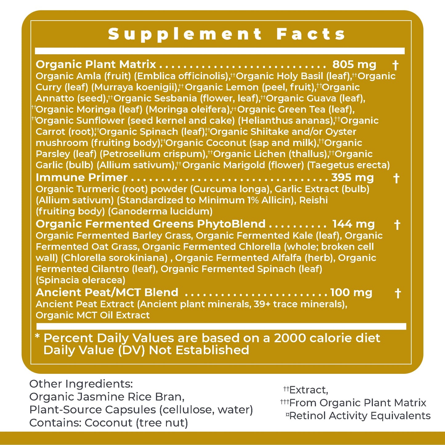 Lista de ingredientes orgánicos en cápsulas de multivitaminas