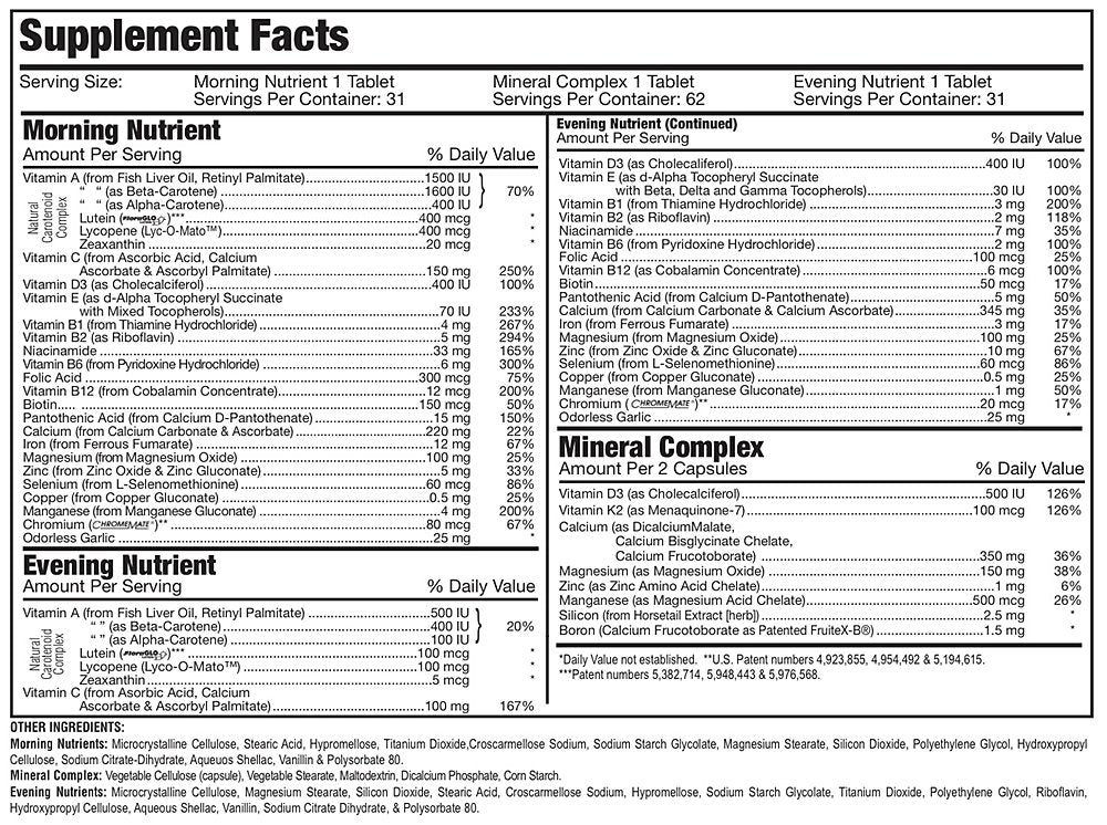 lista de ingredientes de suplementos diarios clientele
