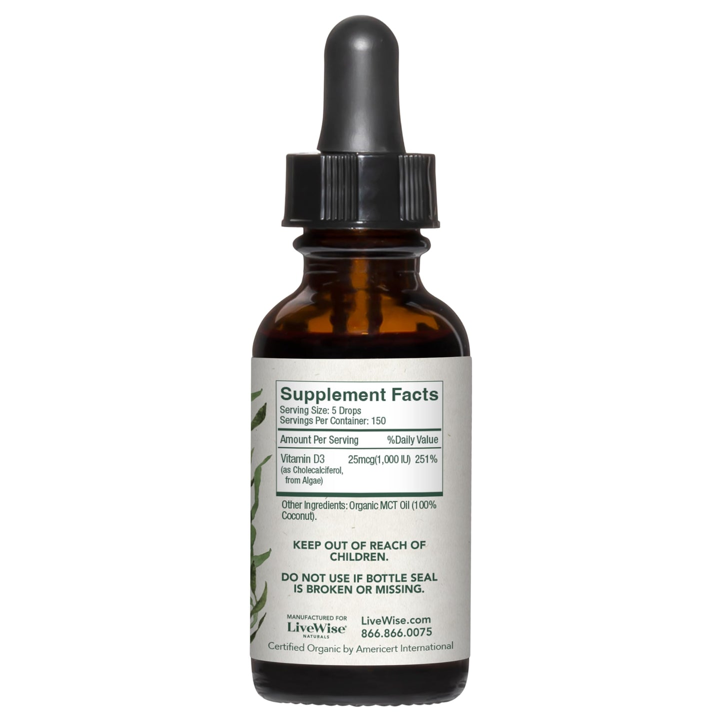 Live Wise Naturals vitamina D3 vegana en gotas