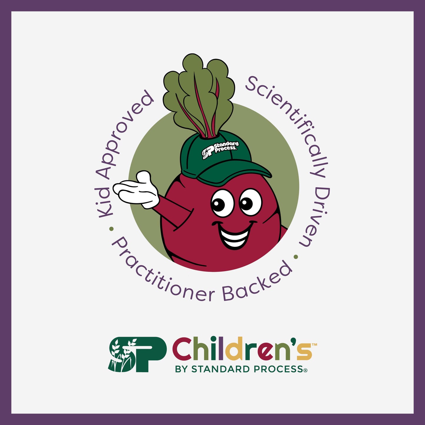 Logo de Standard Process Children's con imagen de remolacha animada.