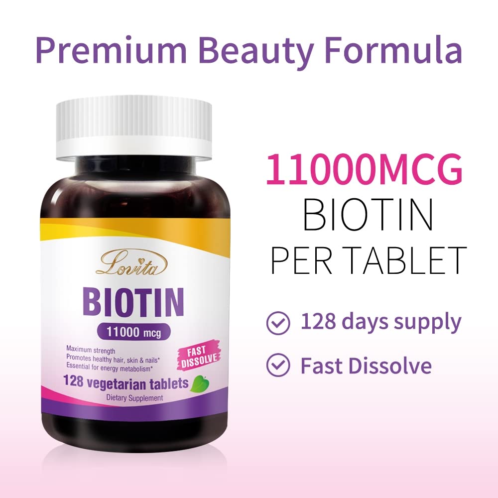 Envase de tabletas Lovita biotina rápida absorción
