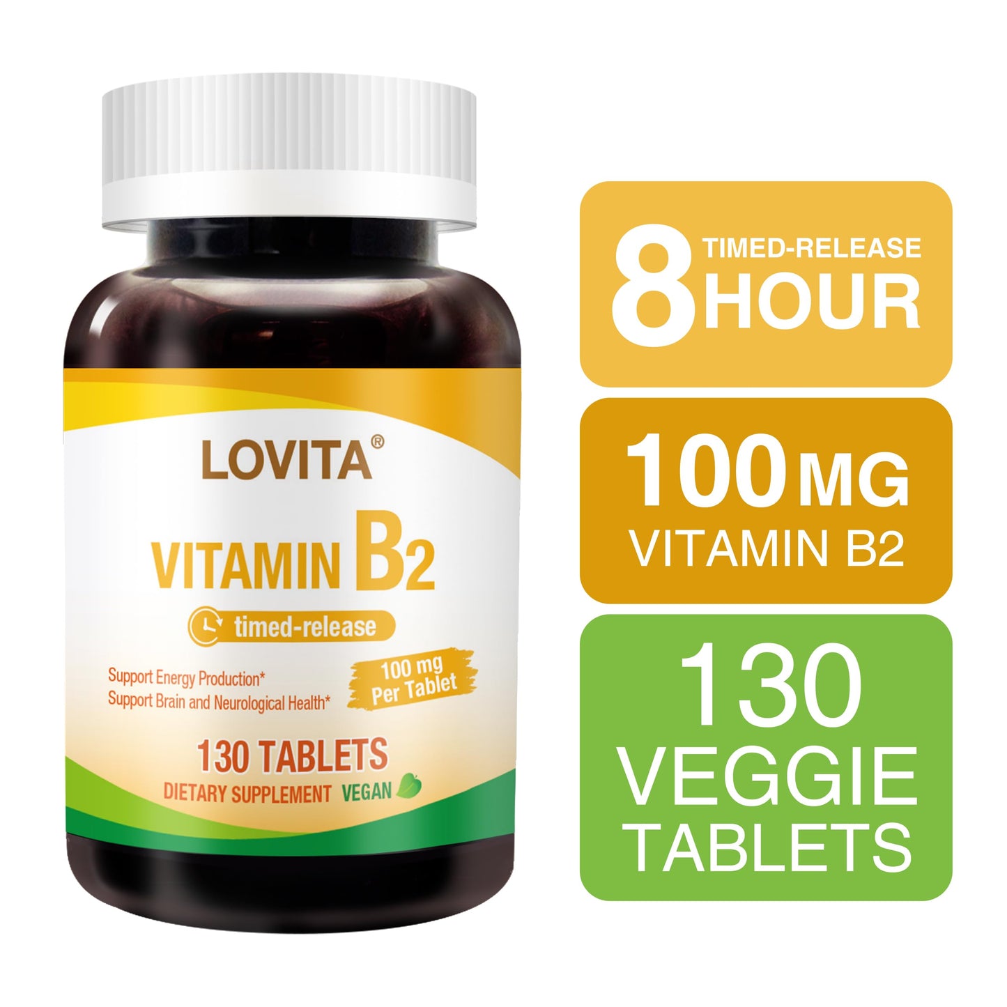 Lovita vitamina B2 caja junto a tableta vegana