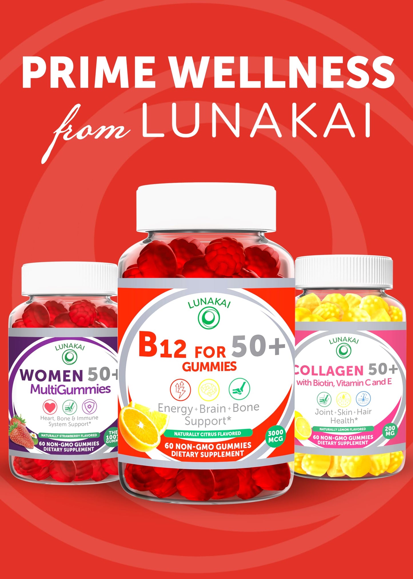 Lunakai gomitas b12 sabor naranja para adultos mayores