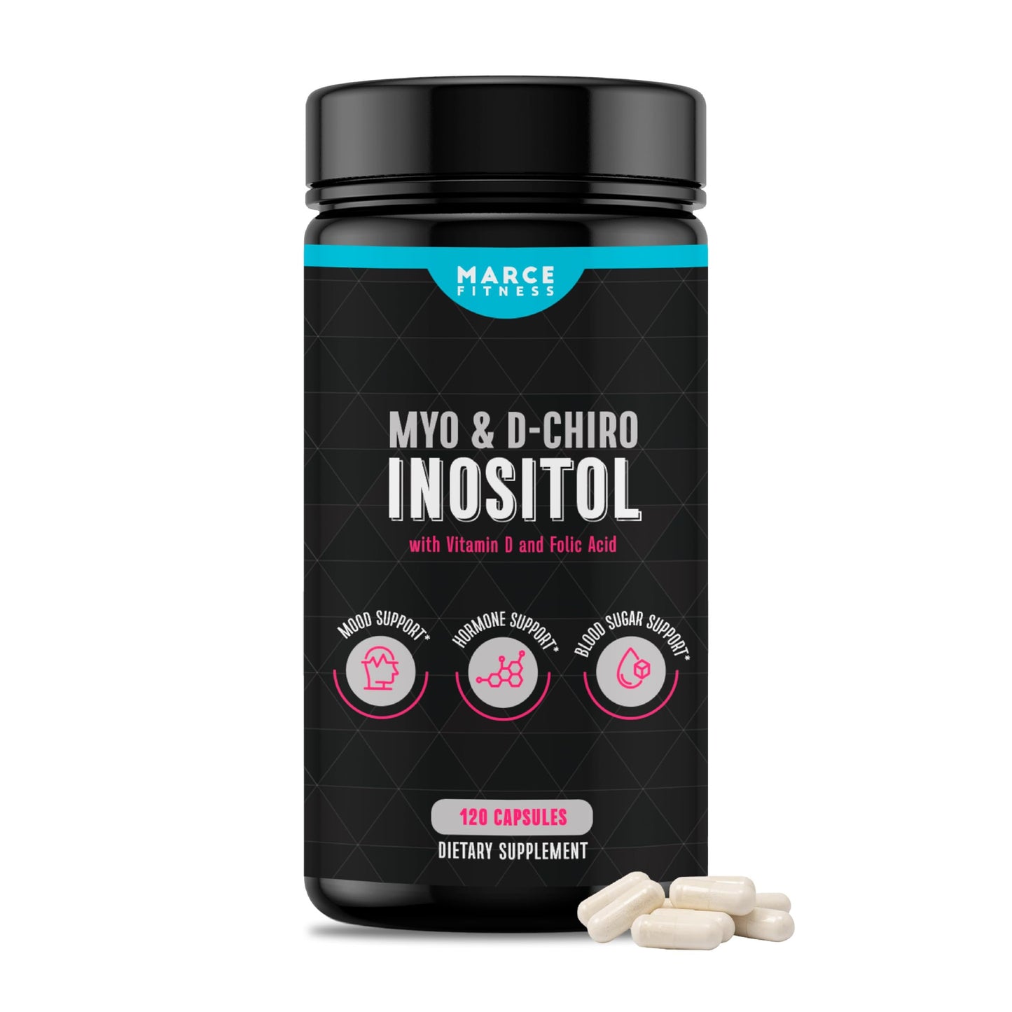 Frasco MARCE FITNESS Cápsulas Mio y D-Ciro Inositol 120