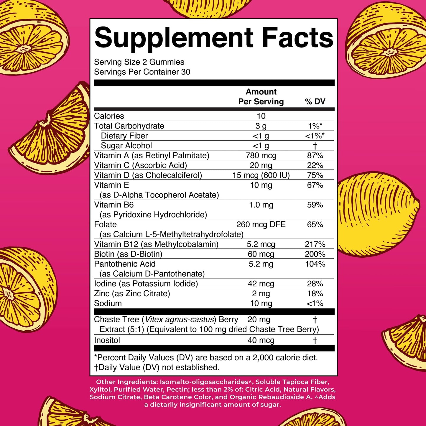 Información nutricional MaryRuth Organics gomitas