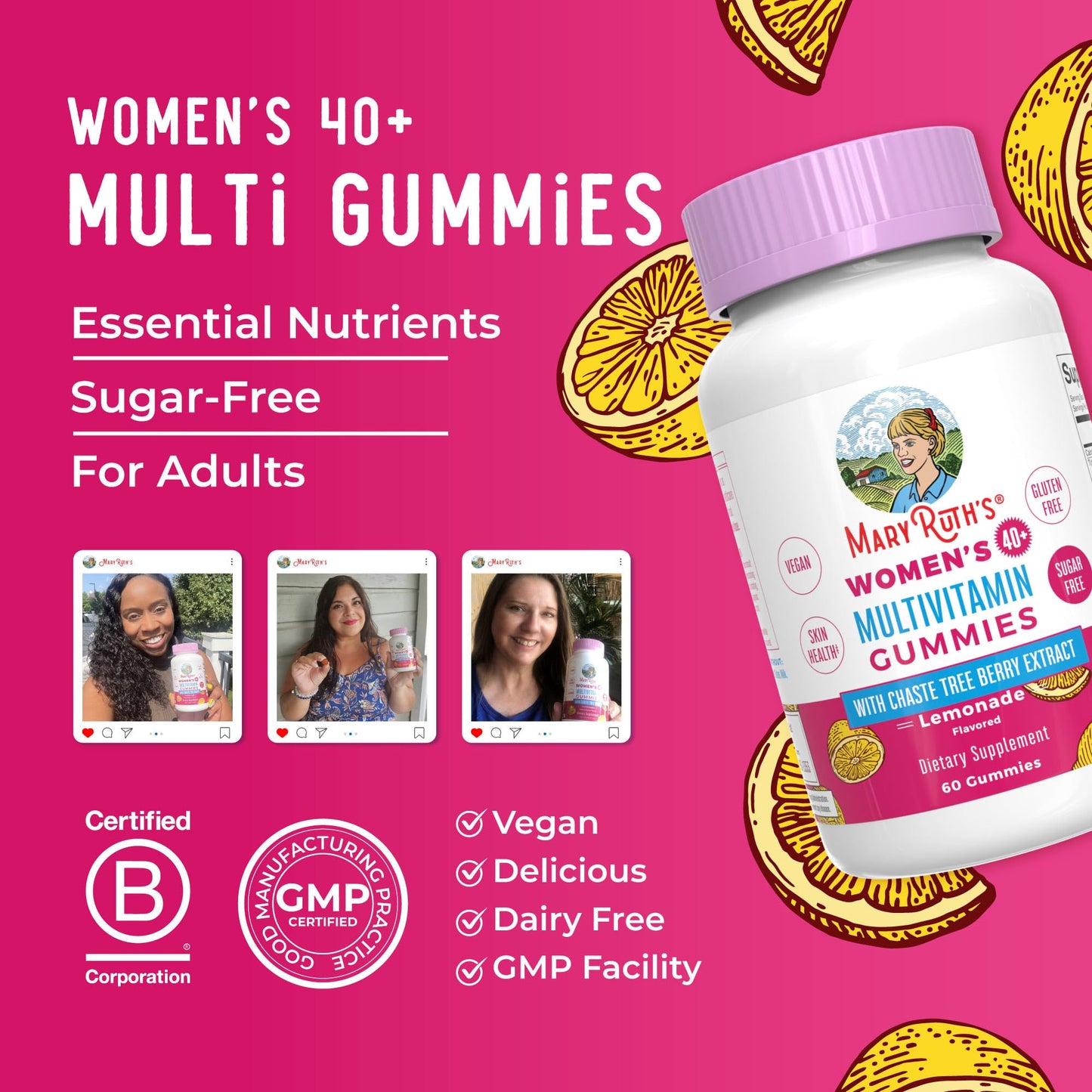 Propiedades gomitas 40+ multinutrientes sin azúcar MaryRuth