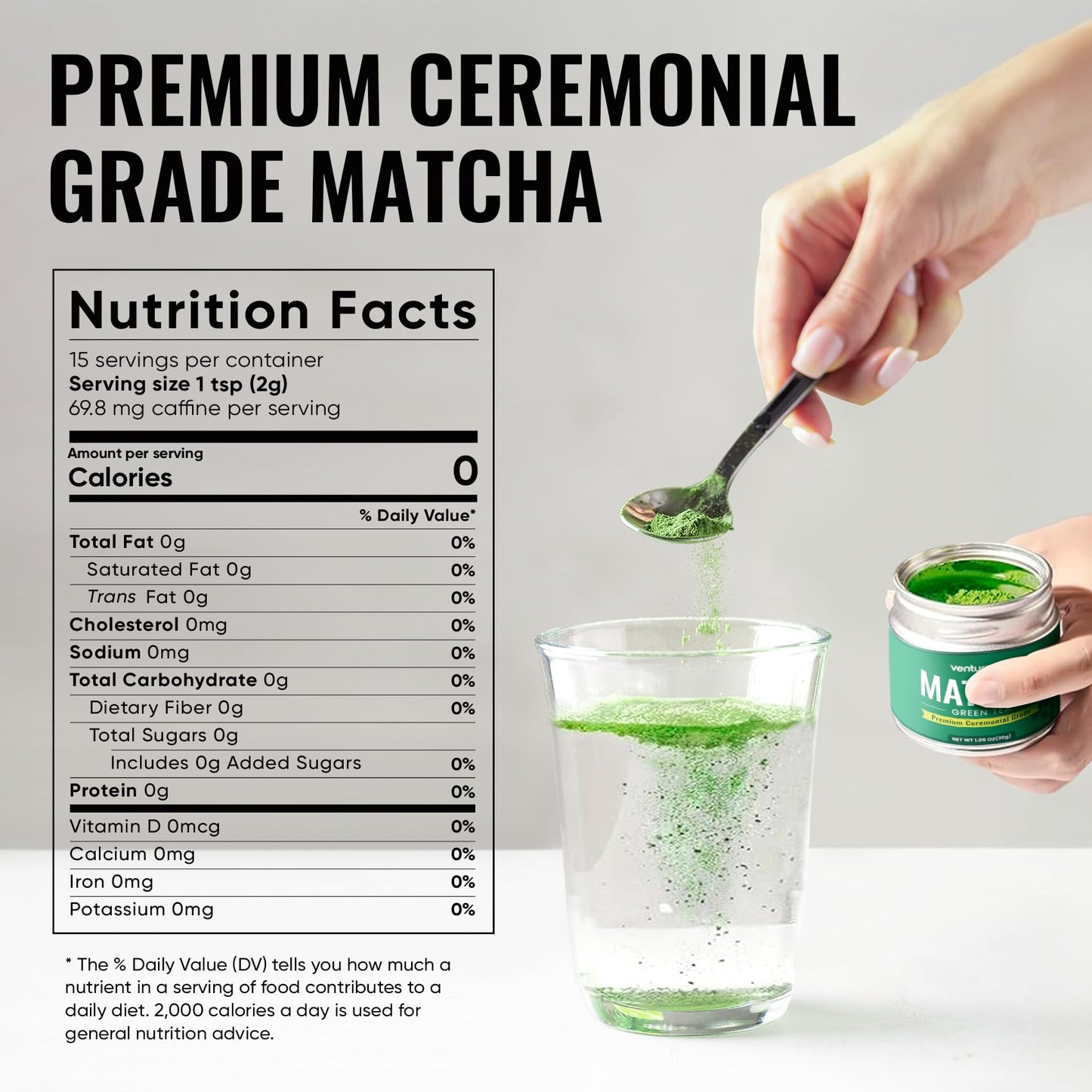 Matcha ceremonial Venture Pal lata reusable y gomitas