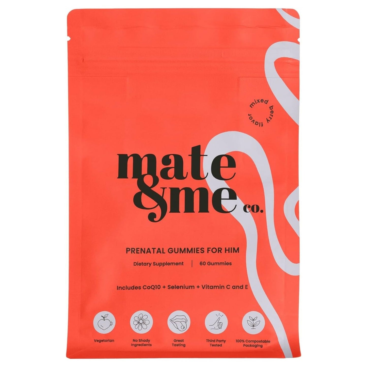 Gominolas prenatales para hombre Mate & Me en envase con sabor berry