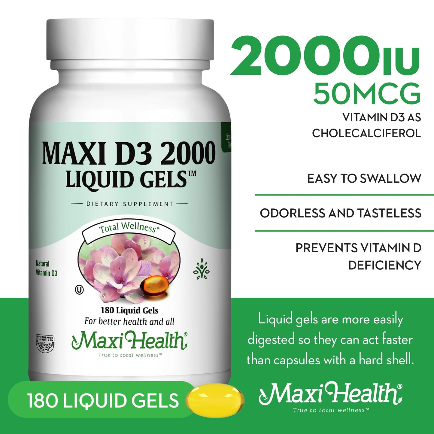 Maxi Health cápsulas líquidas vitamina D3 2000 UI