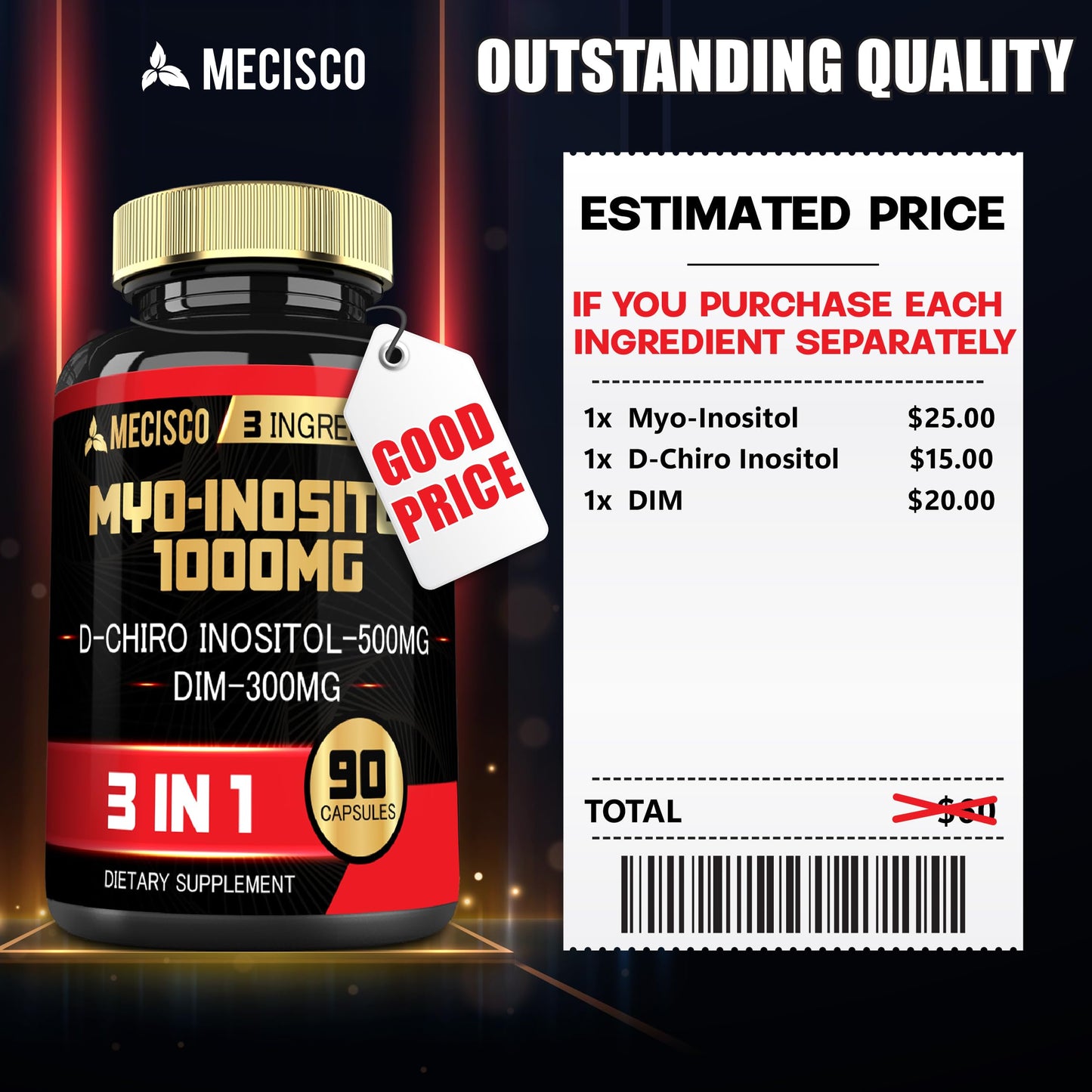 Mecisco suplemento 3en1 inositol DIM bienestar femenino