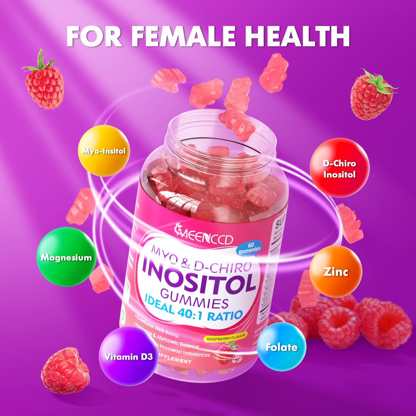 Etiqueta del suplemento MEENCCD inositol y nutrientes para mujeres