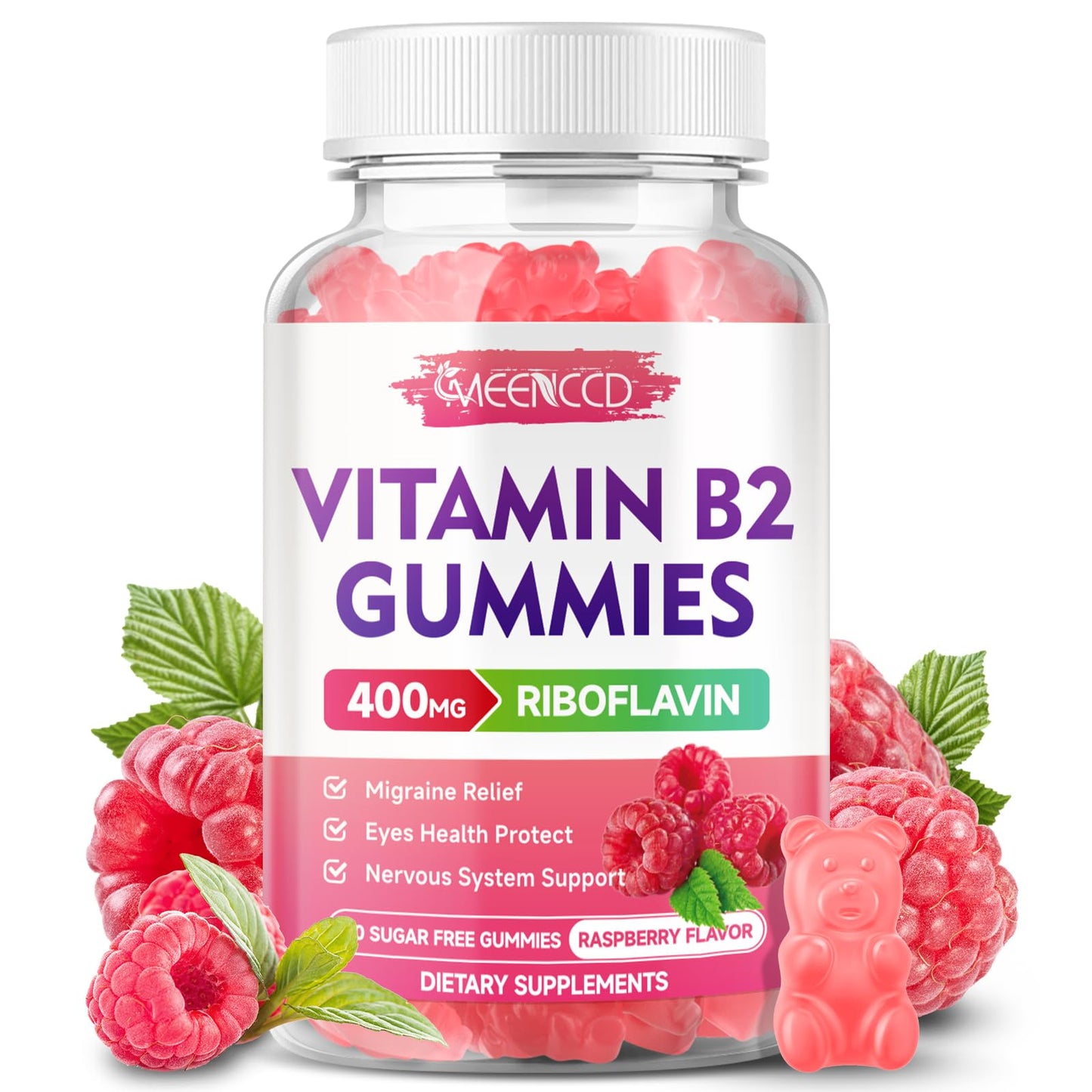 MEENCCD gomitas vitamina B2 riboflavina 400mg 60 unidades frambuesa