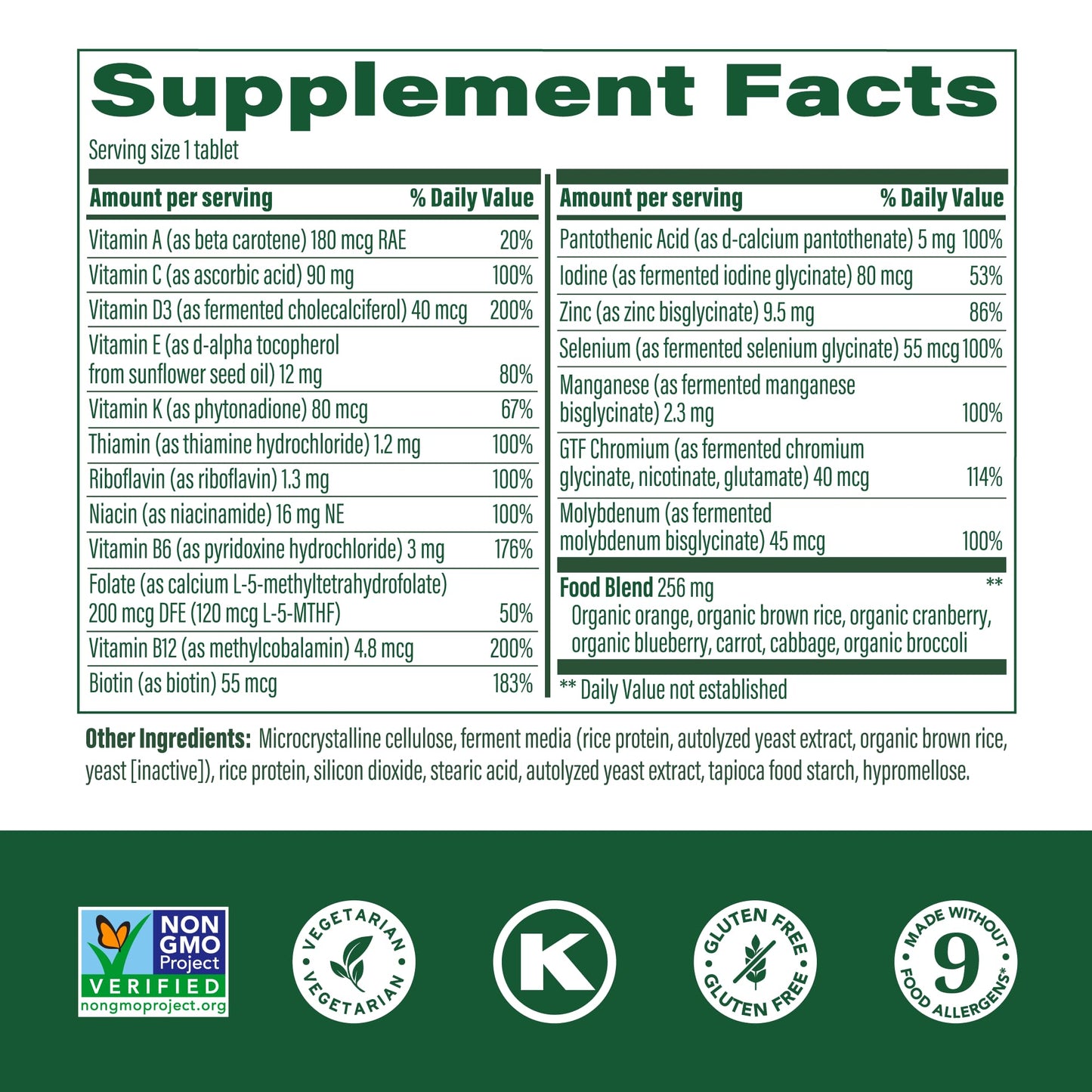Suplemento MegaFood Women's 55+ con detalles de vitaminas y minerales.