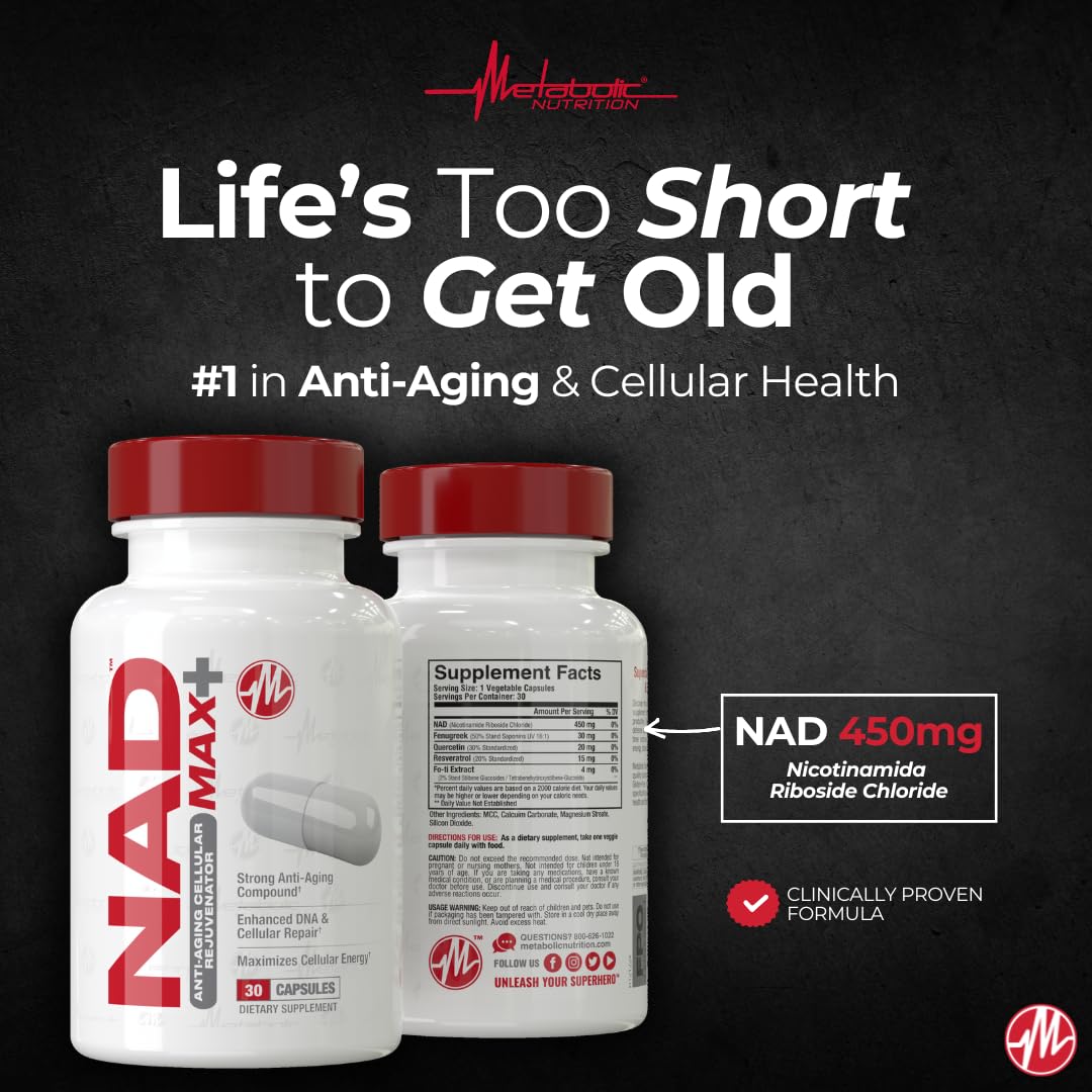 Metabolic Nutrition NAD MAX fórmula con resveratrol y fenogreco