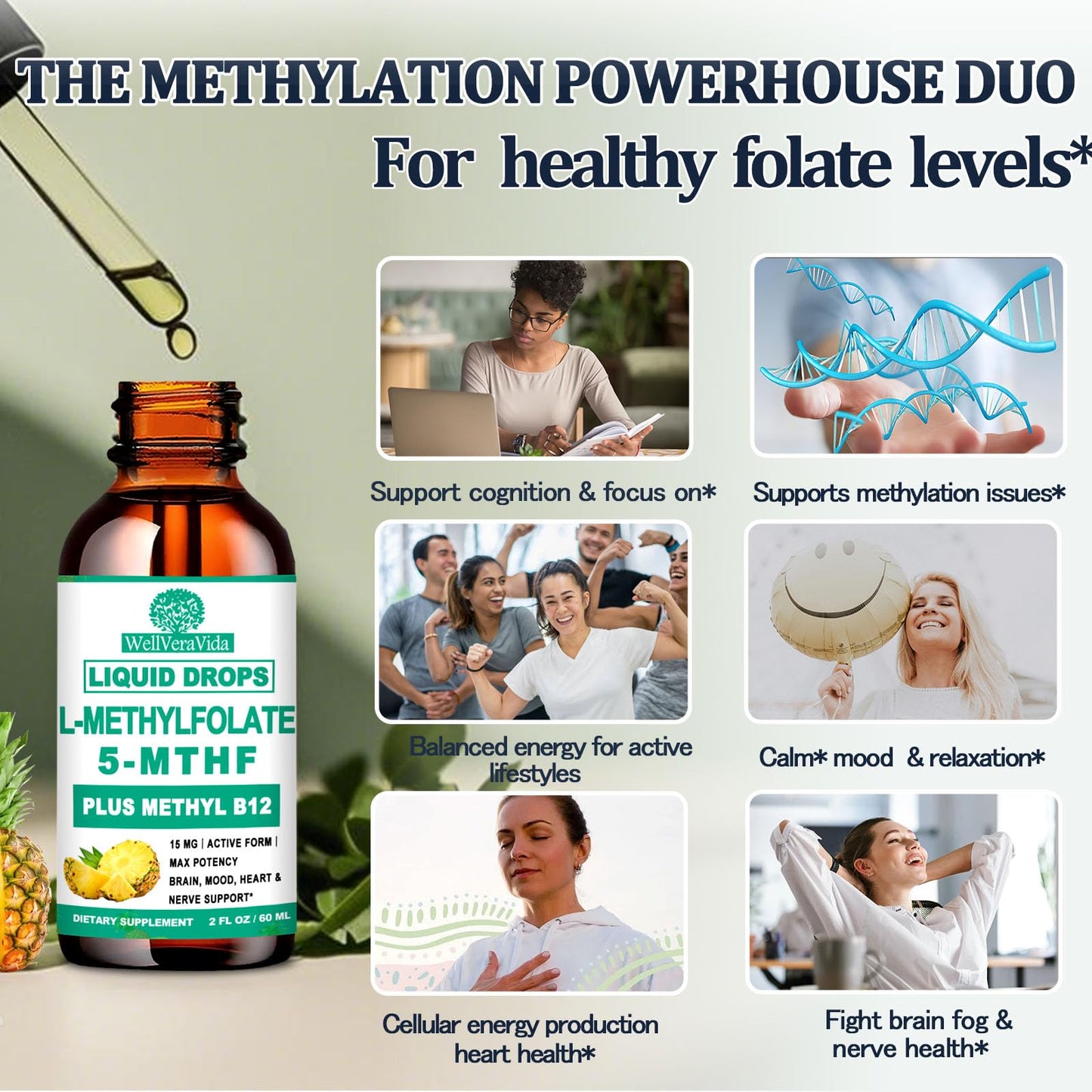 Methylfolate 15 mg gotas orgánicas sabor piña 2 pack