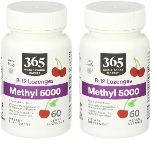 Metil B-12 5000Mcg sabor cereza paquete de 60 pastillas Whole Foods