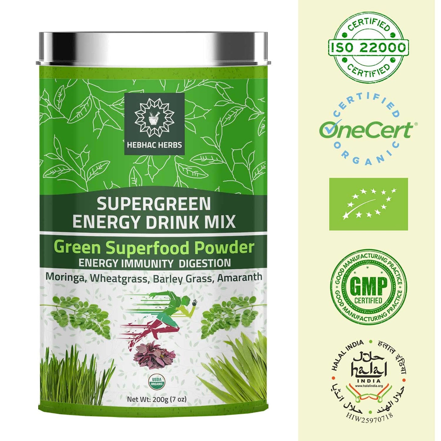 Mezcla deportiva Hebhac Herbs superfood verde en polvo