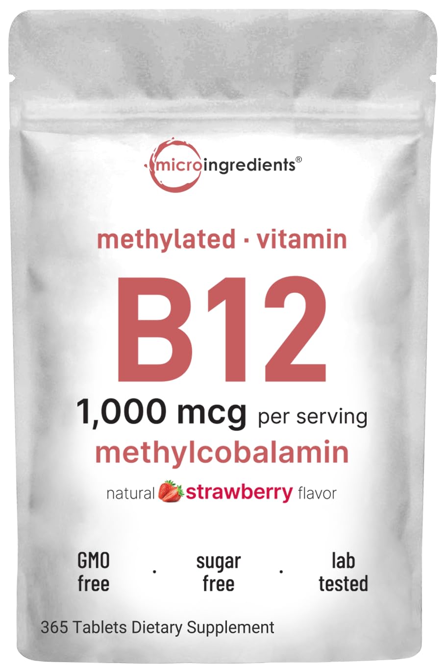 Paquete Micro Ingredients vitamina B12 tabletas masticables fresa