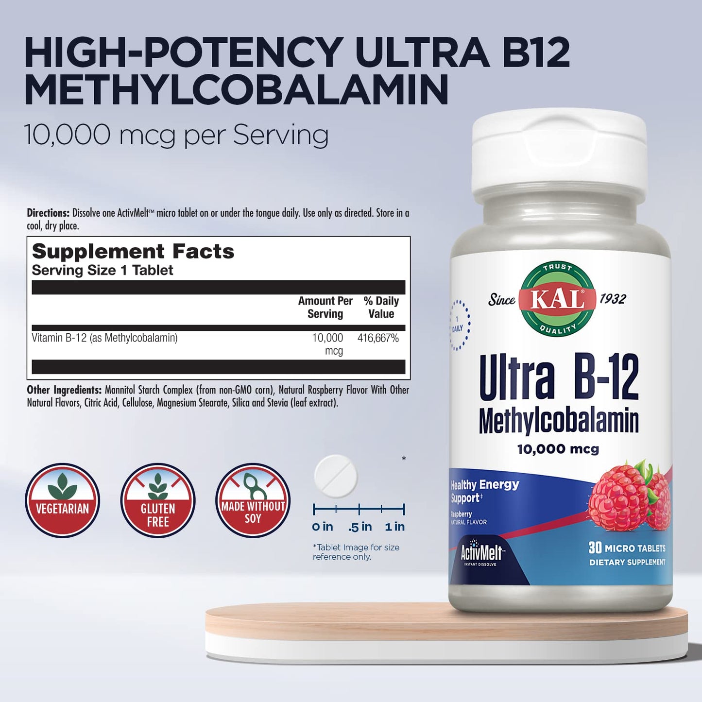 Microtabletas KAL Ultra B12 para metabolismo y energía