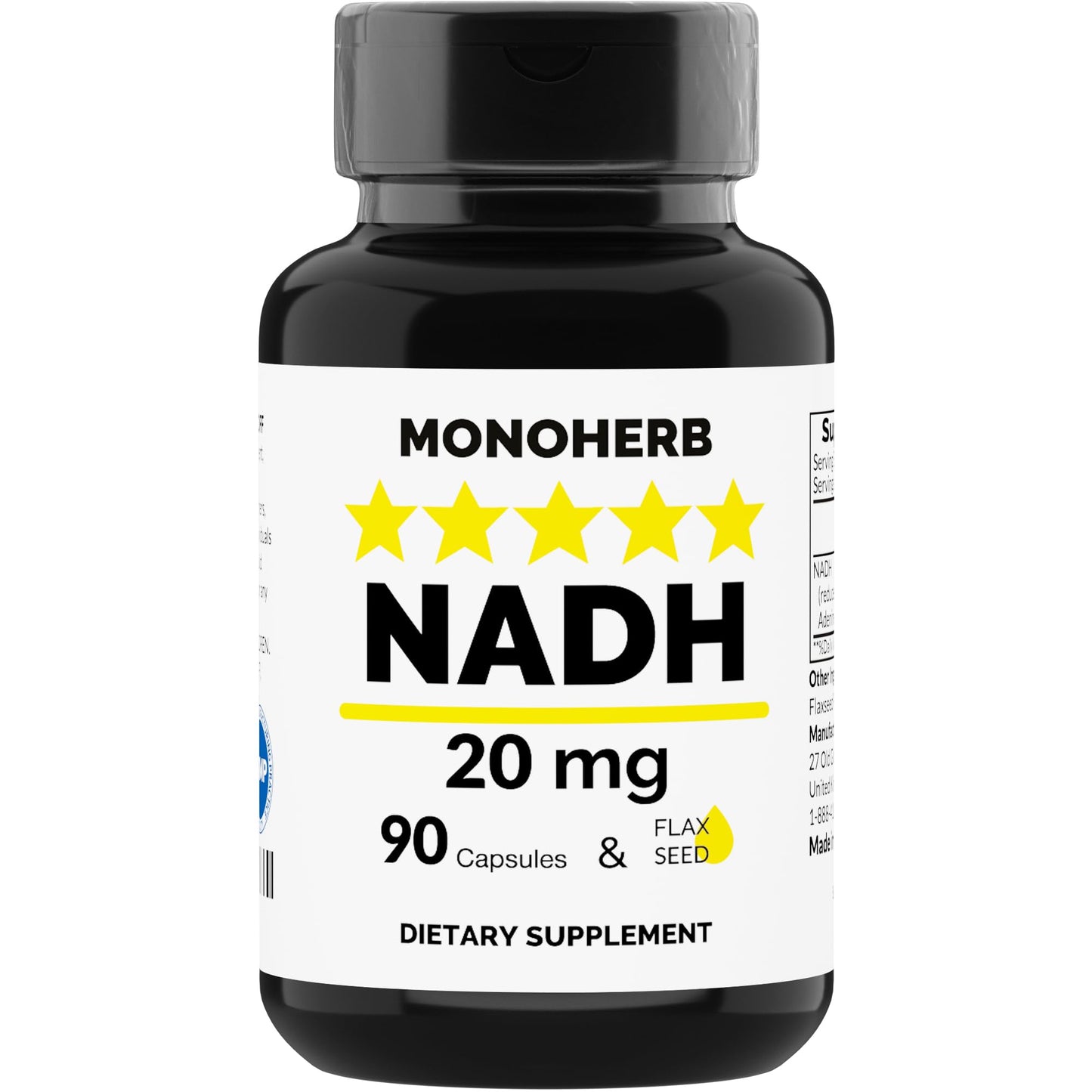 MONOHERB NADH 20mg cápsulas vegetarianas botella frontal