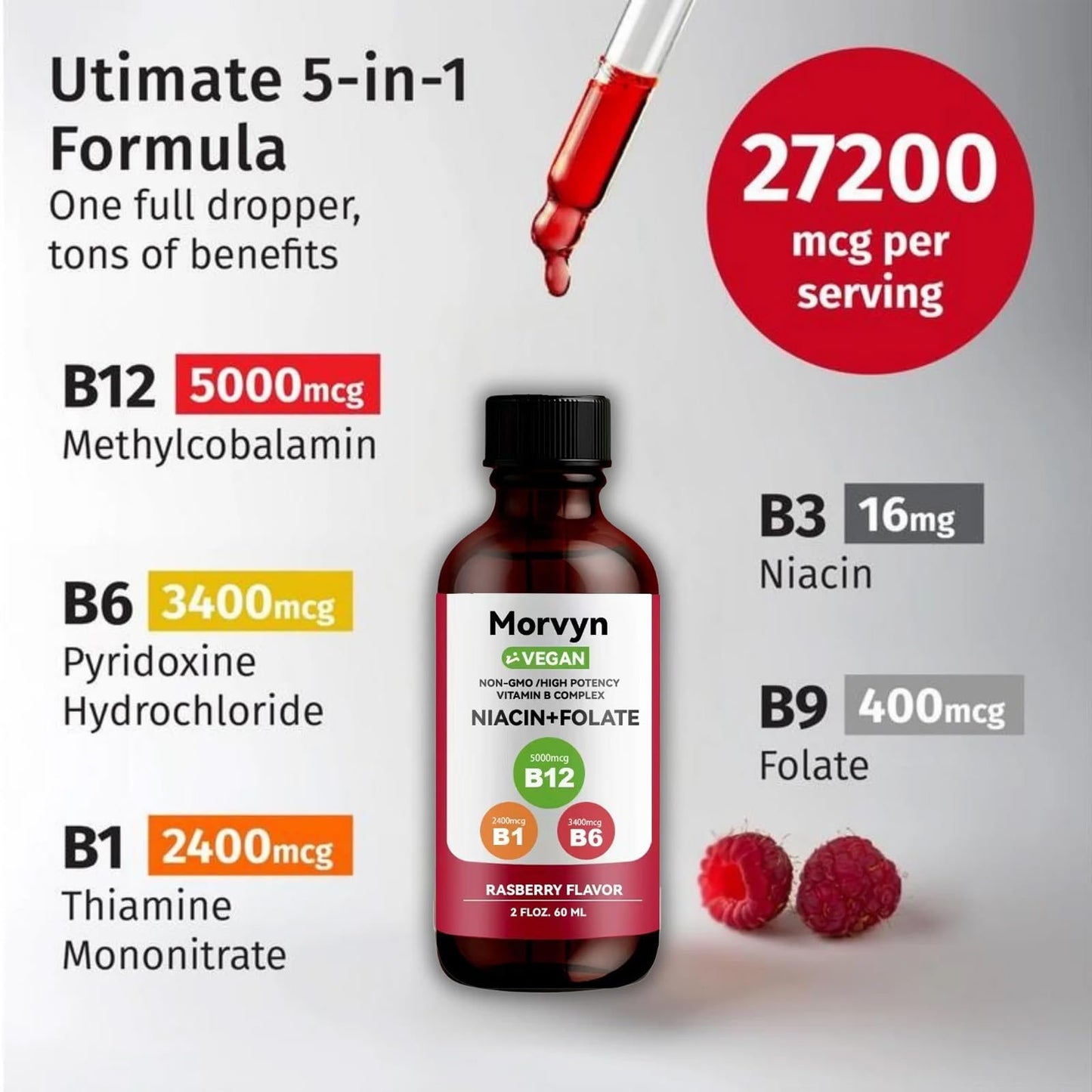 Empaque Morvyn suplementos líquidos vitamina B complejo