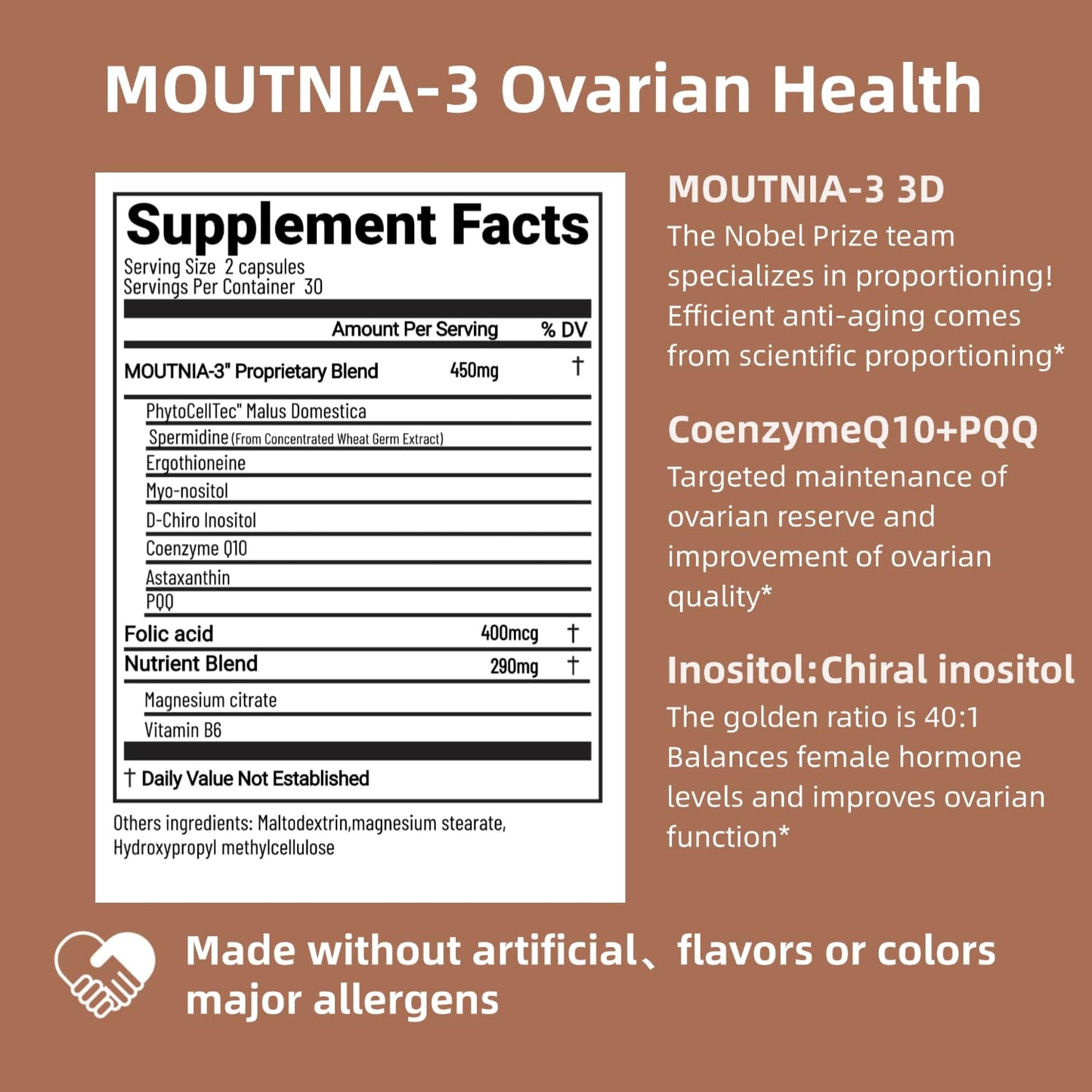 MOUTNIA-3 para equilibrio hormonal, cápsulas blanco y frasco