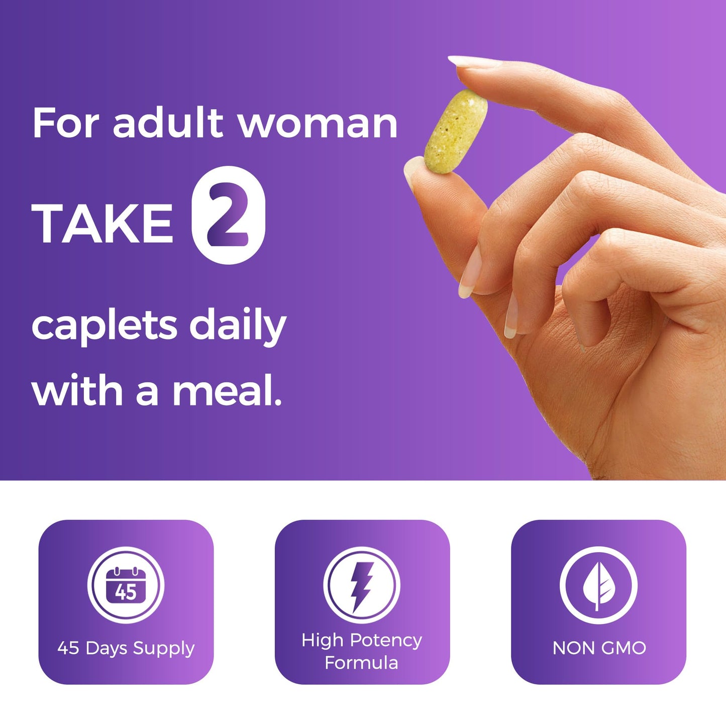 Mujer con multivitamínico Ultra 360 en la mano