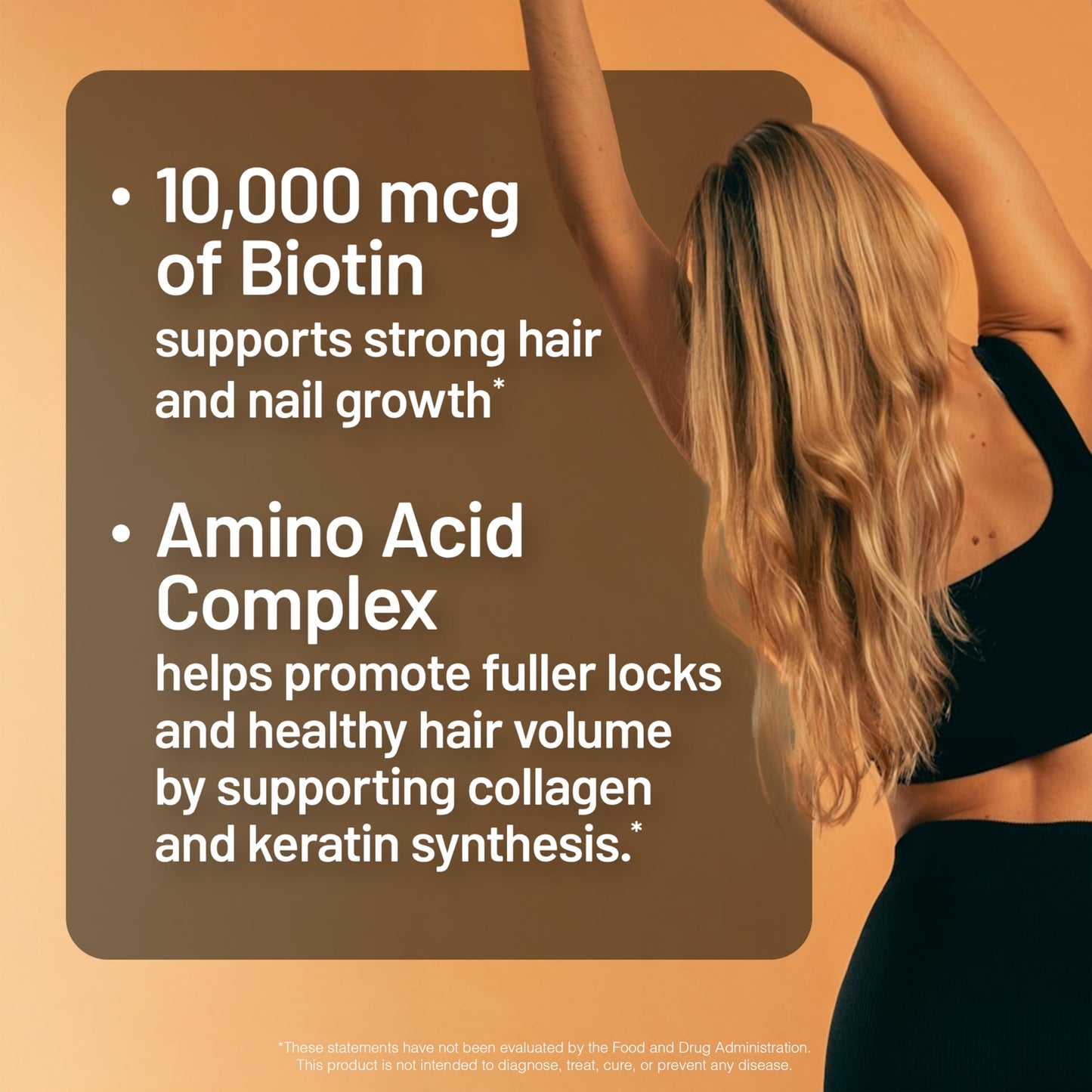 Multivitamina con 10,000 mcg de biotina para cabello fuerte.