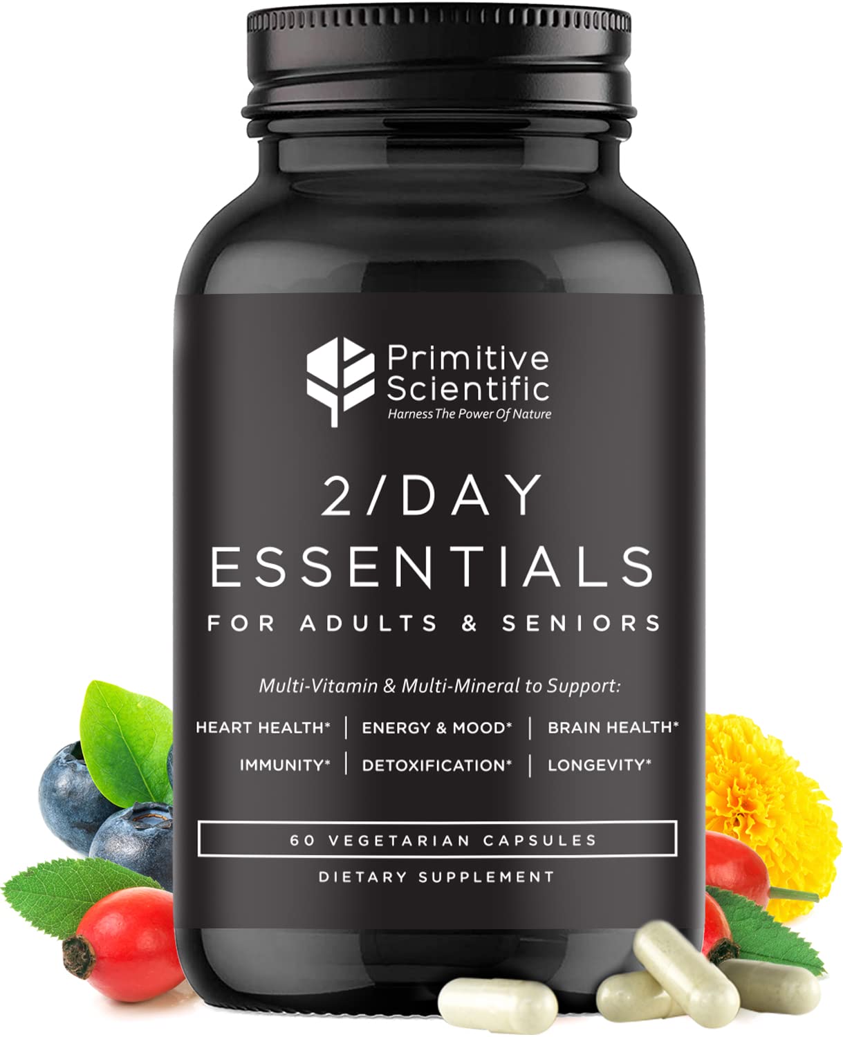 Frasco de multivitaminas para adultos y mayores