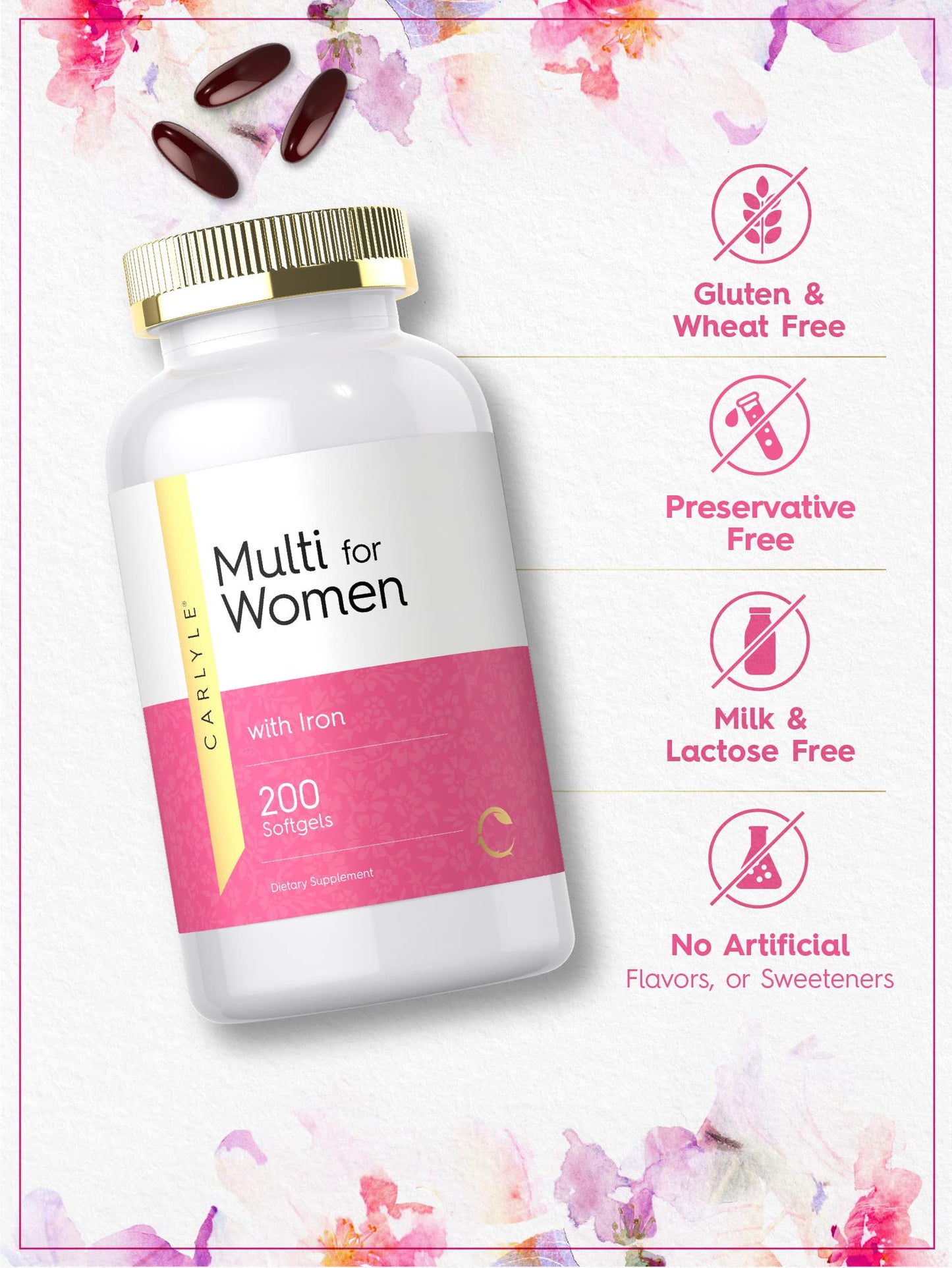 Multivitaminas Carlyle detalle de calidad y origen, suplemento premium.