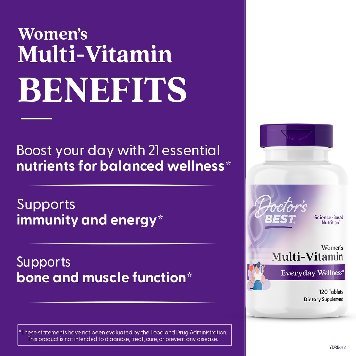 Multivitaminas Doctor's Best para mujeres envase púrpura