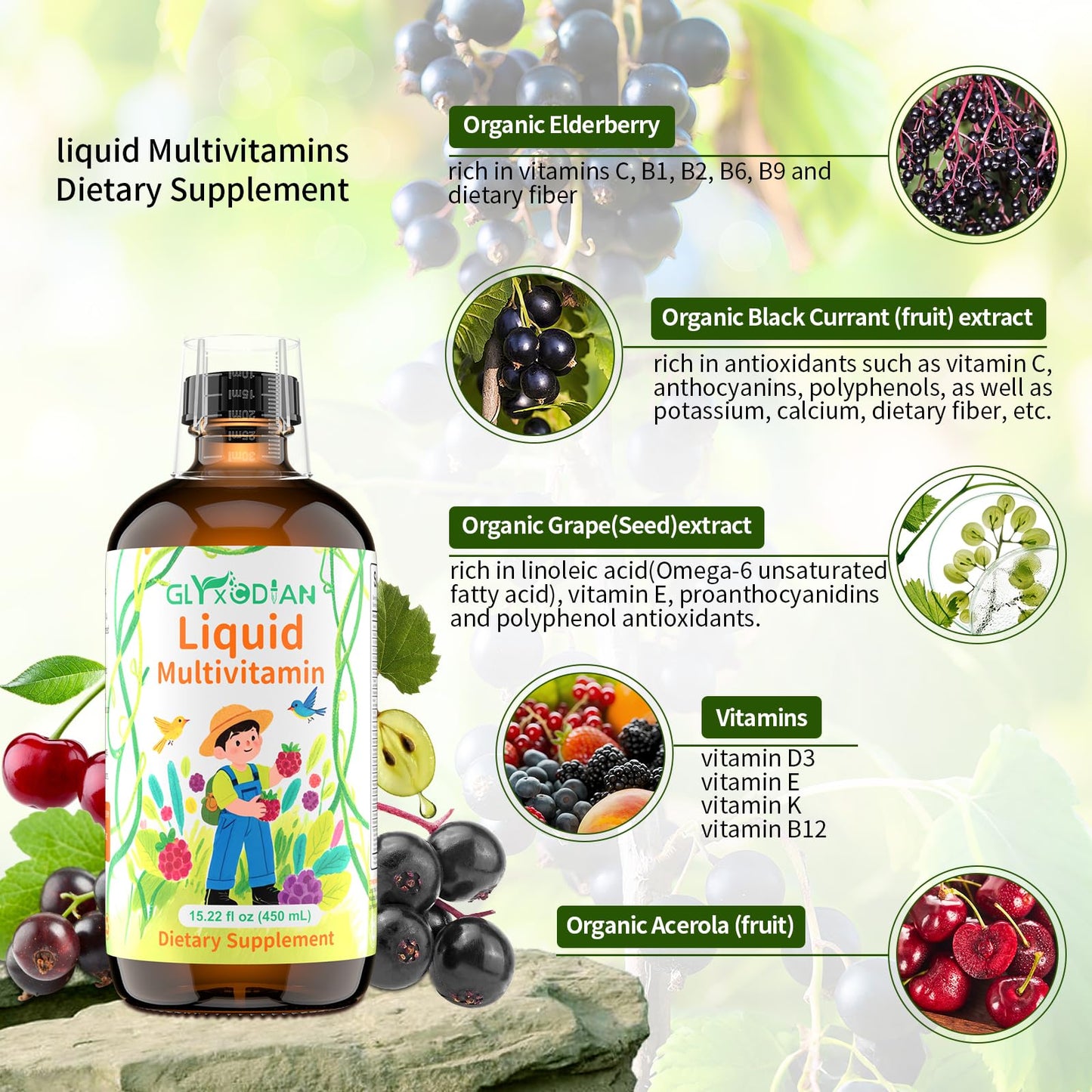 Multivitaminas líquidas tópica con ingredientes orgánicos y minerales esenciales