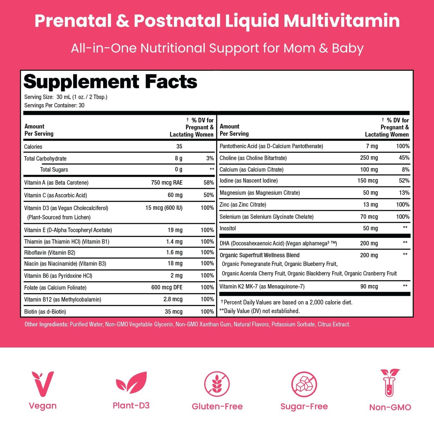 Multivitaminas líquidas prenatales y postnatales Mother's Promise