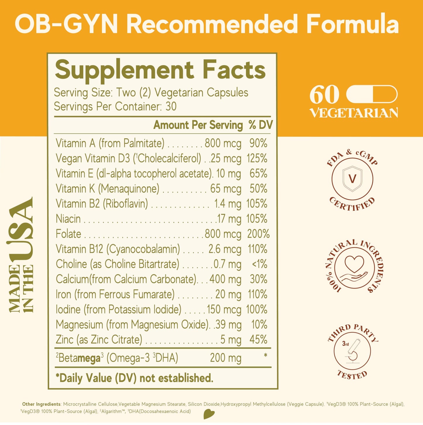 Multivitaminas maternales protegidas MME con ingredientes naturales