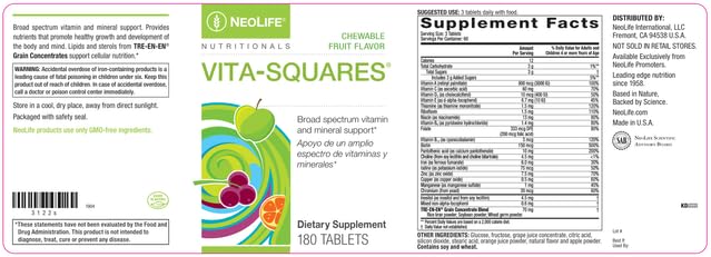 Multivitaminas para niños Neo Life Vita-Squares ingredientes naturales