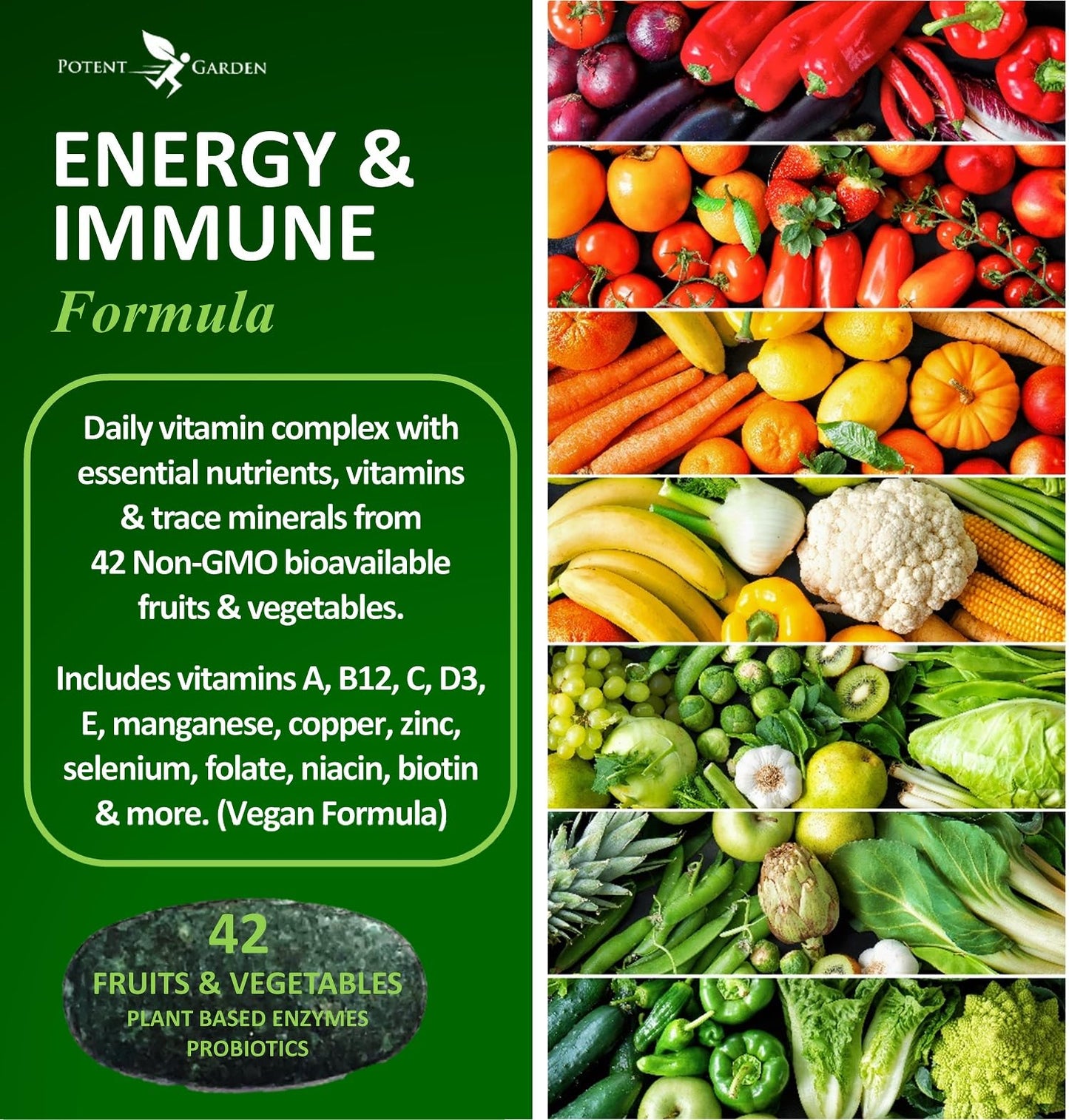 Multivitaminas Potent Garden ingredientes naturales