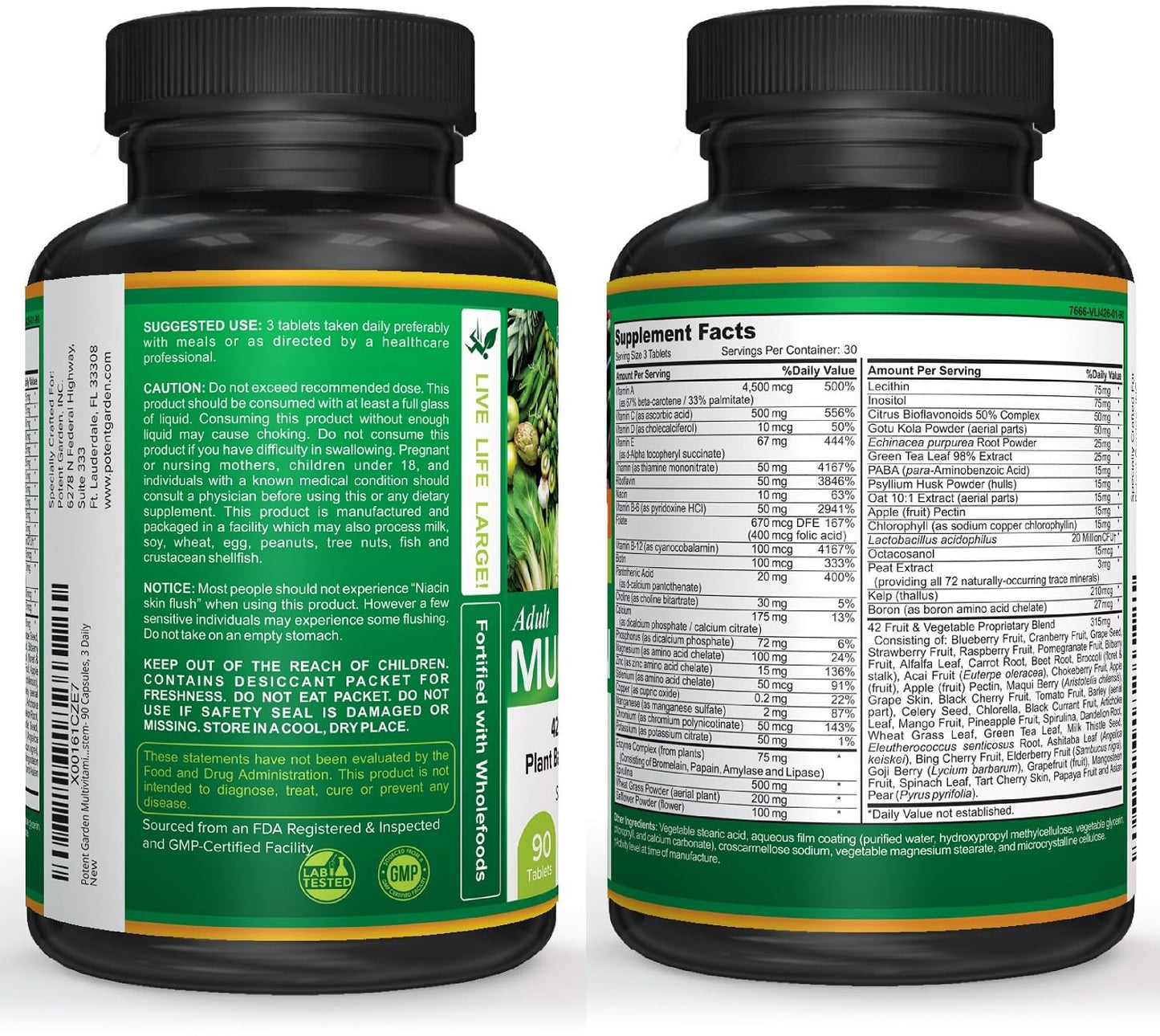 Multivitaminas Potent Garden presentación trasera