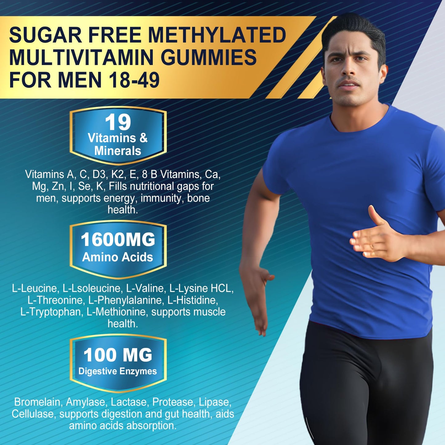 Gomitas multivitamínicas para hombres sin azúcar, con endulzante monk fruit.